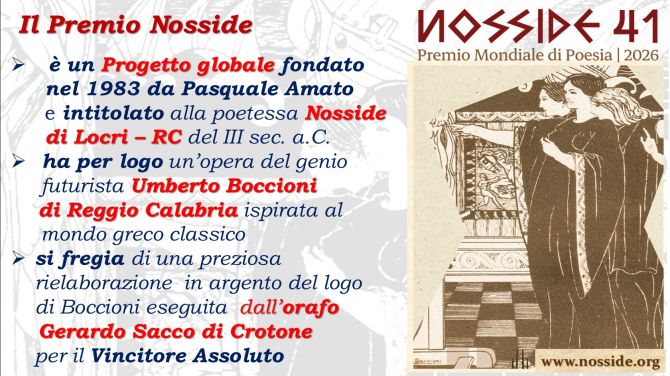 PASQUALE AMATO. DAL 21-03-2026 AL 30-06-2026 LE ISCRIZIONI AL NOSSIDE 41 - PREMIO MONDIALE DI POESIA